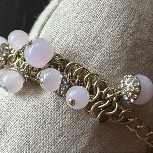 Ann Taylor Women's Metallic Gold Pink Bobble Rhinestone Accents 7.5-9” Bracelet - Picture 7 of 7